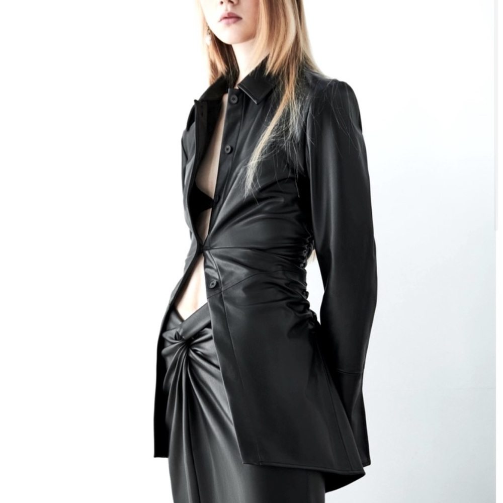ZARA Black Faux Leather Over Shirt NWT